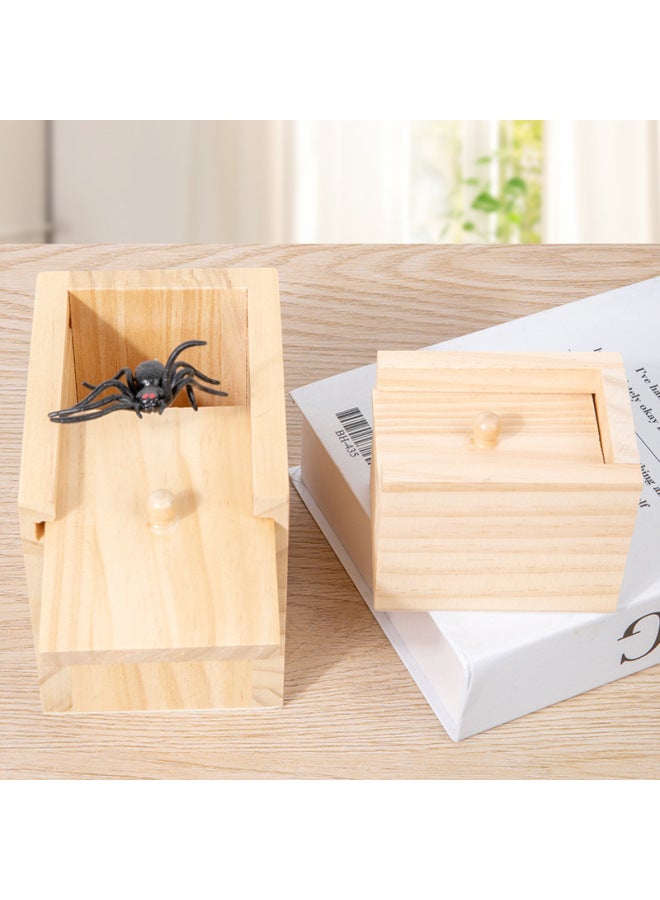 Loquat Startled Spider Wooden Box Spoofs Trick People  Horror Scary Trick Toys Props Decompression Toys-Color:Small - Image 4