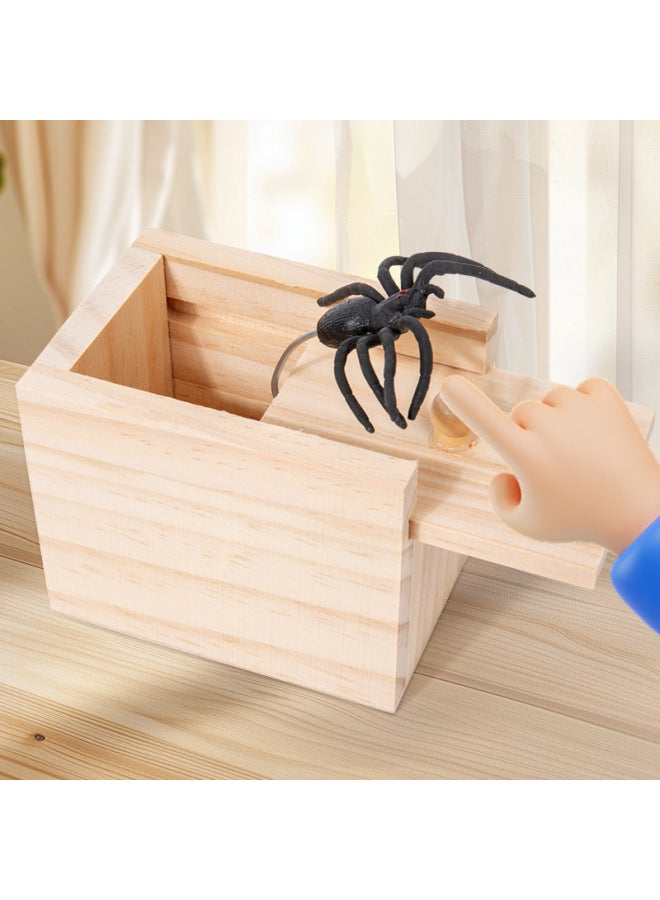 Loquat Startled Spider Wooden Box Spoofs Trick People  Horror Scary Trick Toys Props Decompression Toys-Color:Small - Image 3