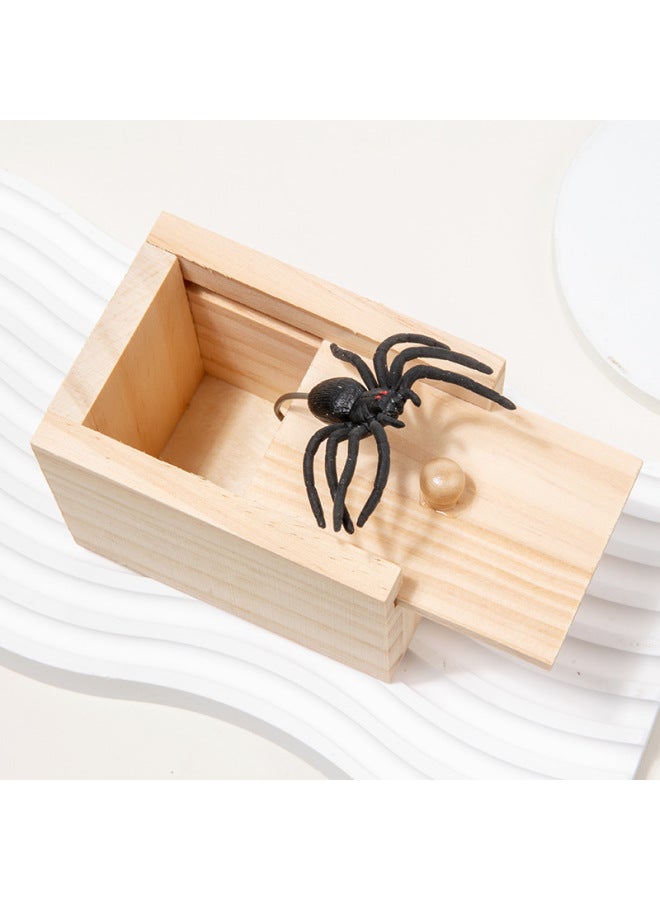 Loquat Startled Spider Wooden Box Spoofs Trick People  Horror Scary Trick Toys Props Decompression Toys-Color:Small - Image 1