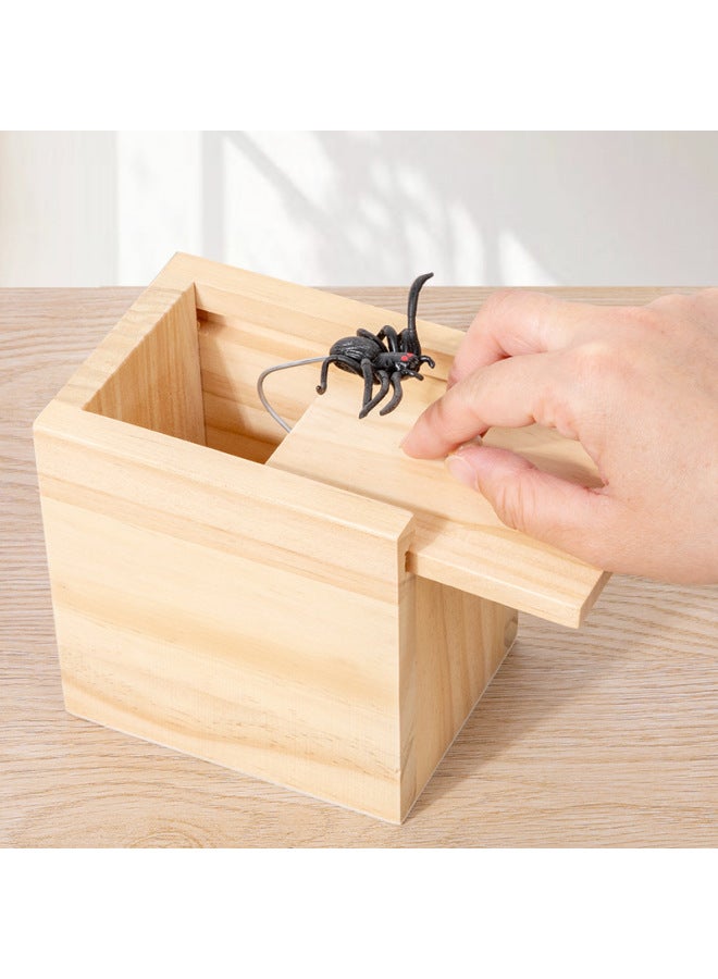 Loquat Startled Spider Wooden Box Spoofs Trick People  Horror Scary Trick Toys Props Decompression Toys-Color:Small - Image 5