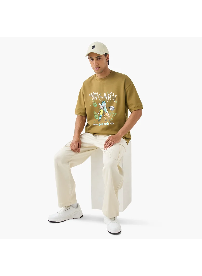 SP Characters Rick and Morty Print T-shirt with Round Neck and Short Sleeves