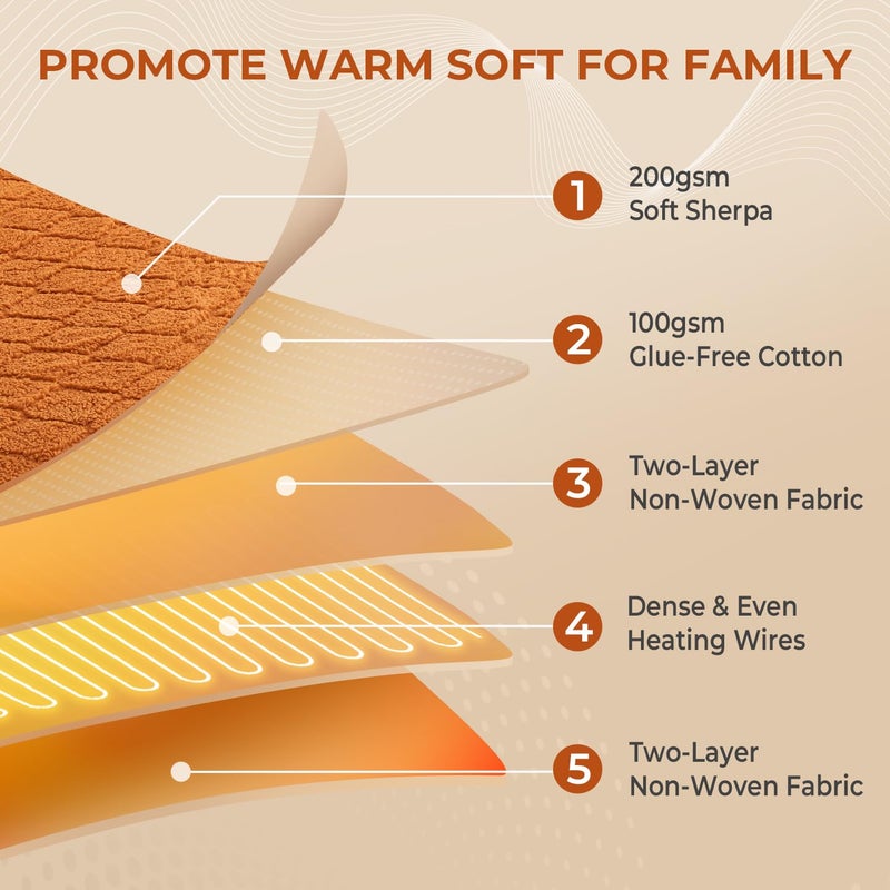 HelaSnug Electric Heated Mattress Pad King Size Heating Mattress Pad Dual Control 78x80IN Sherpa Warm Winter Deep Pocket 6 Heat Settings 1-9-Hour Timer Auto-Off Machine Washable Mocha Mousse New Launch - Image 4