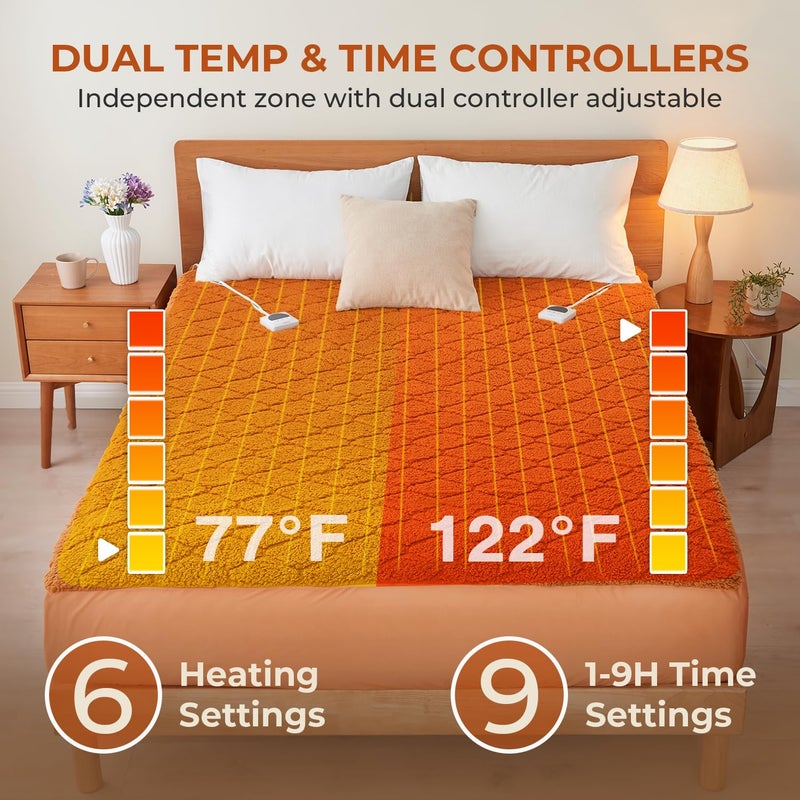 HelaSnug Electric Heated Mattress Pad King Size Heating Mattress Pad Dual Control 78x80IN Sherpa Warm Winter Deep Pocket 6 Heat Settings 1-9-Hour Timer Auto-Off Machine Washable Mocha Mousse New Launch - Image 2