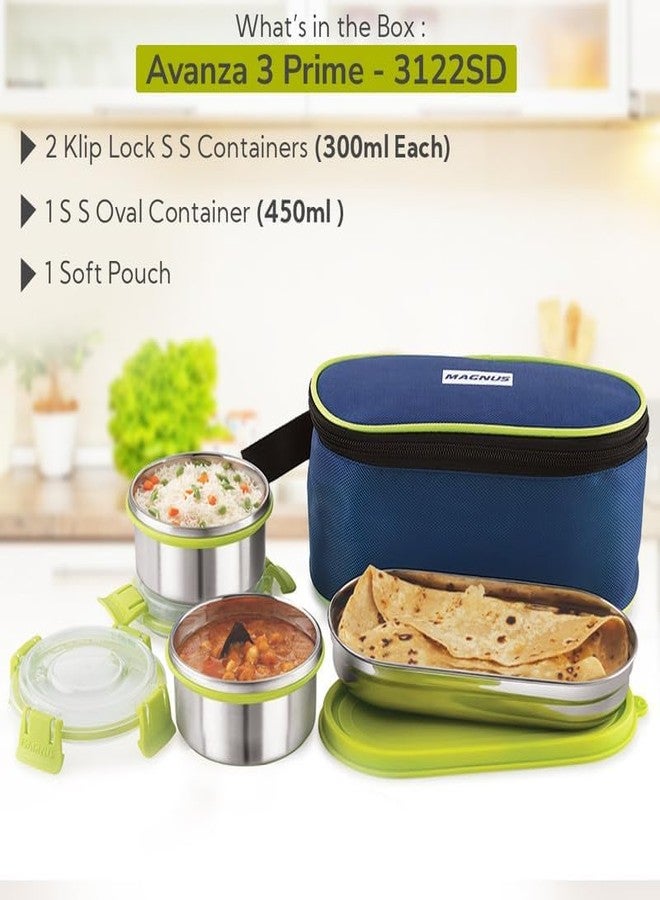 Magnus Avanza 3 Prime - Stainless Steel Leakproof Lunch Box with Klip Lock & Insulated Bag |Tiffin for Office, School, Men, Women, Kids | Airtight & BPA-Free Food Containers - Image 2