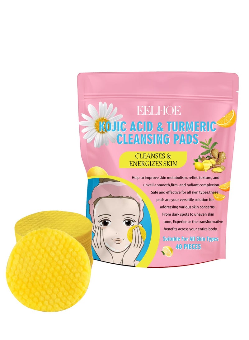 إيلهو أقراص تنظيف حمض الكوجيك والكركم، للوجه والجسم، تزيل الكيراتين الزائد، تقلل البقع السوداء وتنظف البشرة، 40 قطعة - Image 1