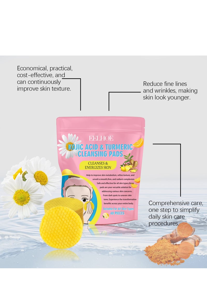 إيلهو أقراص تنظيف حمض الكوجيك والكركم، للوجه والجسم، تزيل الكيراتين الزائد، تقلل البقع السوداء وتنظف البشرة، 40 قطعة - Image 5