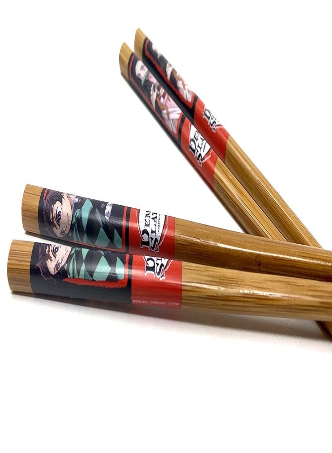 Just Funky Demon Slayer Chopsticks Set of 2 - Tanjiro and Nezuko Demon Slayer Merch Chopsticks - Includes 2 Sets of Bamboo Chopsticks - 8.85 Inches Long Anime Chopsticks - Image 2