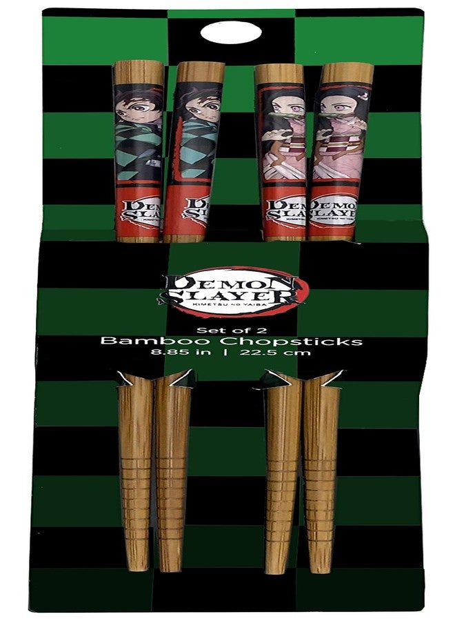 Just Funky Demon Slayer Chopsticks Set of 2 - Tanjiro and Nezuko Demon Slayer Merch Chopsticks - Includes 2 Sets of Bamboo Chopsticks - 8.85 Inches Long Anime Chopsticks - Image 1