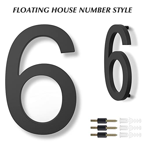 DEWEL 8 inch Floating Large House Numbers for Outside, Black Modern House Address Numbers Decor for 911 Visibility Signage with Nail Kits (House Number 6) - Image 3