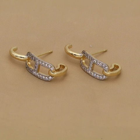 Zirconic Two Tone Golden Silver Stainless Steel Earring