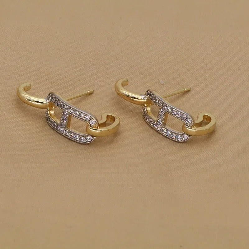 Zirconic Two Tone Golden Silver Stainless Steel Earring
