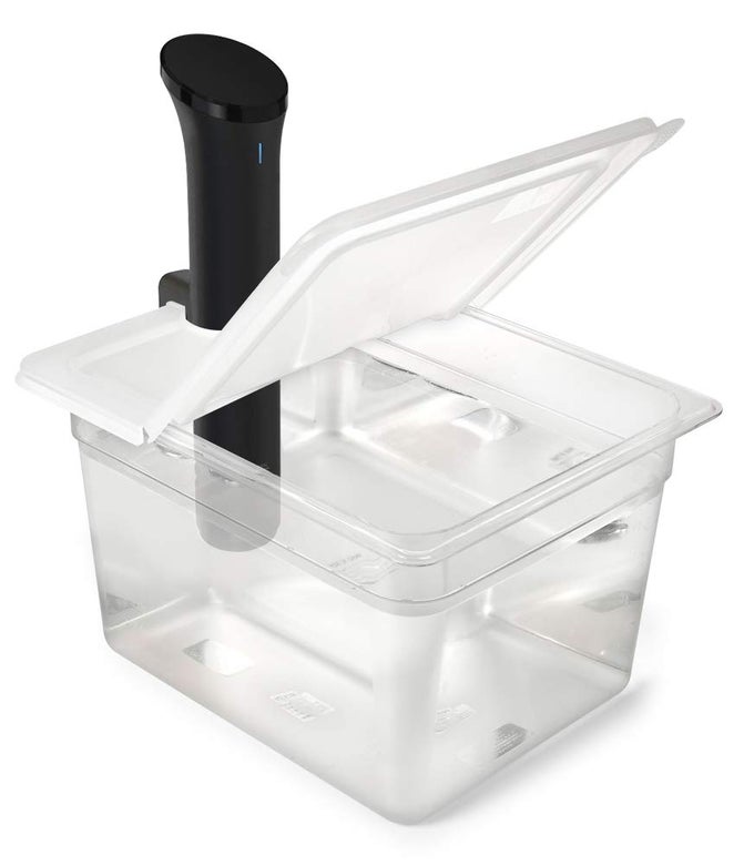 SOUS VIDE CONTAINER 12 QUART EVC12 WITH COLLAPSIBLE HINGED LID COMPATIBLE WITH ANOVA NANO OR AN500US00 OR ANOVA PRO 30 OR ANOVA MINI ALSO FITS INSTANT POT