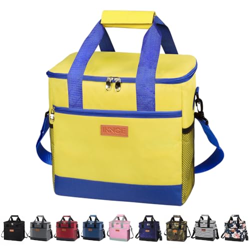 iknoe Large Cooler Bag Collapsible 15L Insulated Bags Leakproof Lunch Cooler Tote with MultiPockets for Adult Insulated Lunch Box for Beach PicnicWork Yellow 24Can