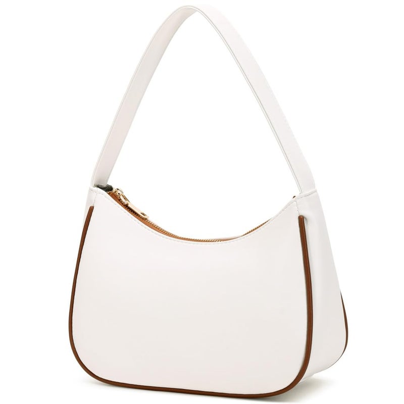 CYHTWSDJ Shoulder Bags for Women, Cute Hobo Tote Handbag Mini Clutch Purse with Zipper Closure (White&brown) - Image 2