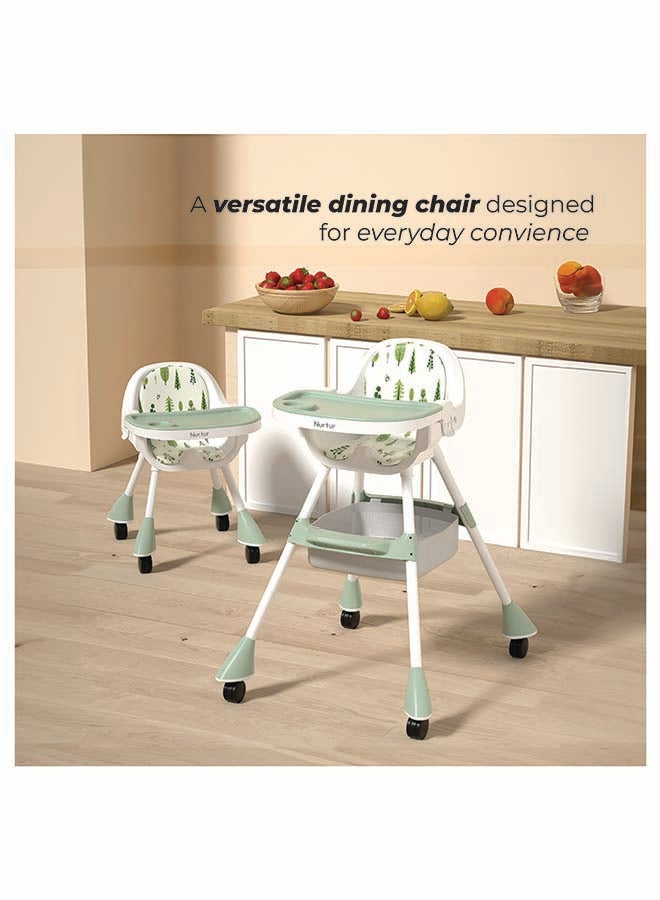 Nurtur Nurtur High chair, Storage Basket, Lockable Wheels, Detachable Tray - Green - Image 3