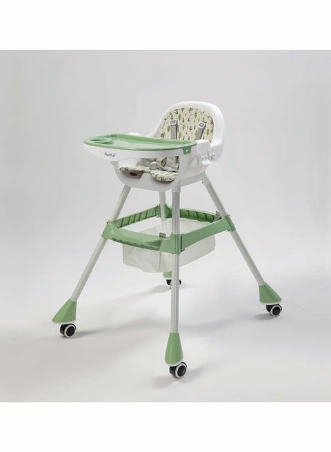 Nurtur High chair, Storage Basket, Lockable Wheels, Detachable Tray - Green
