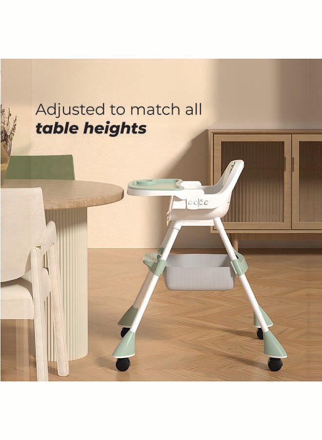 Nurtur Nurtur High chair, Storage Basket, Lockable Wheels, Detachable Tray - Green - Image 2