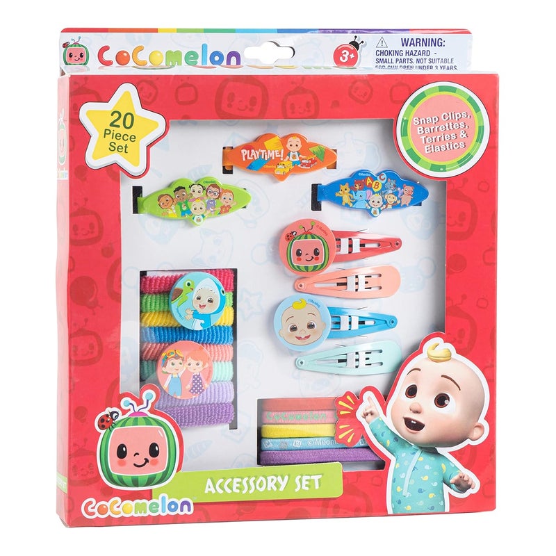 Luv Her CoComelon Girls 20 Piece Accessory Set with 3 Barrettes, 4 Snap Hair Clips, 5 Elastics and 8 Terry Ponies - Ages 3+