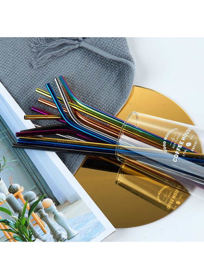304 Stainless Steel Straw Creative Titanium-plated Straw Milk Tea Beverage Convenient Straight Bending Metal Straw Can Be Printed Logo-Color:Blue-Specifications:304 Long - Image 4