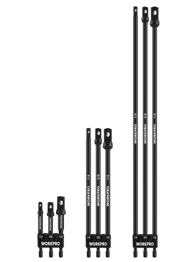 WORKPRO 9-Piece Socket Adapter Extension Set, 1/4, 3/8, 1/2-Inch Drive, 1/4-Inch Hex Shank, Impact Grade Extension Bit With Holder For Power Drill & Impact Driver - Image 1