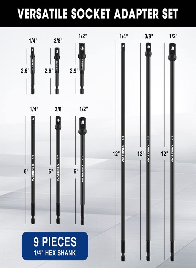 WORKPRO 9-Piece Socket Adapter Extension Set, 1/4, 3/8, 1/2-Inch Drive, 1/4-Inch Hex Shank, Impact Grade Extension Bit With Holder For Power Drill & Impact Driver - Image 2