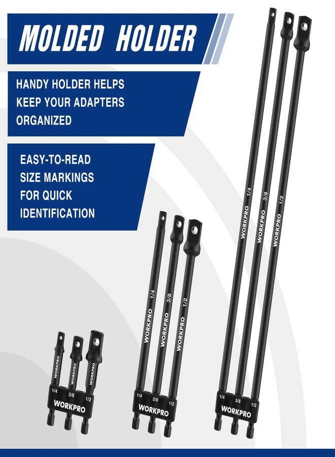 WORKPRO 9-Piece Socket Adapter Extension Set, 1/4, 3/8, 1/2-Inch Drive, 1/4-Inch Hex Shank, Impact Grade Extension Bit With Holder For Power Drill & Impact Driver - Image 5