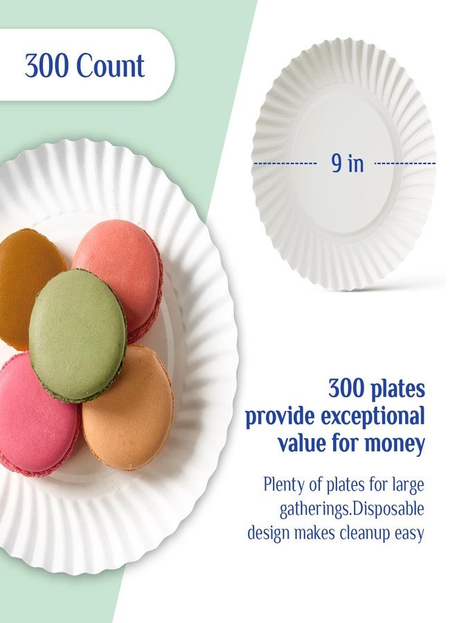 MUCHII 300 Count 9 Inch Paper Plates, Disposable Dinner Plates Bulk, White Plate Uncoated for Parties, Catering, Picnics, and DIY - Image 3