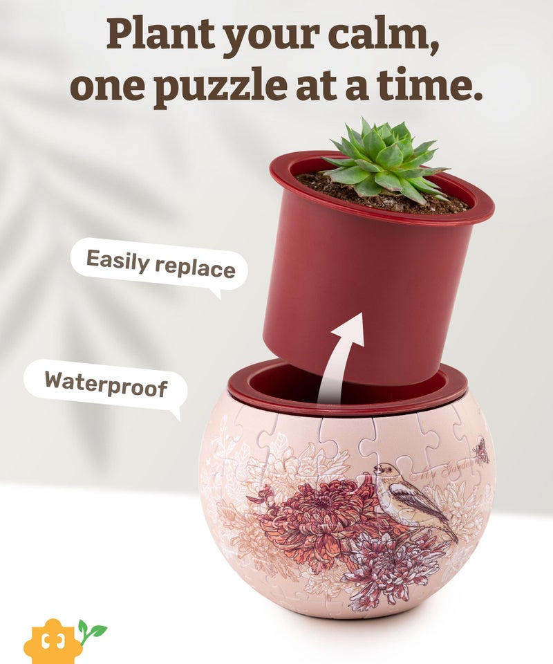 PieceRelax 3D Puzzle Planter - Singing Birds and Flowers - Danish Folklore Style, Home Decor Flower Pots for Indoor Cactus, Succulents Pots [K1100] - Image 3