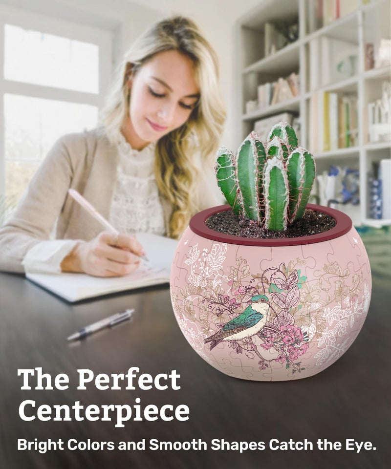 PieceRelax 3D Puzzle Planter - Singing Birds and Flowers - Danish Folklore Style, Home Decor Flower Pots for Indoor Cactus, Succulents Pots [K1100] - Image 2