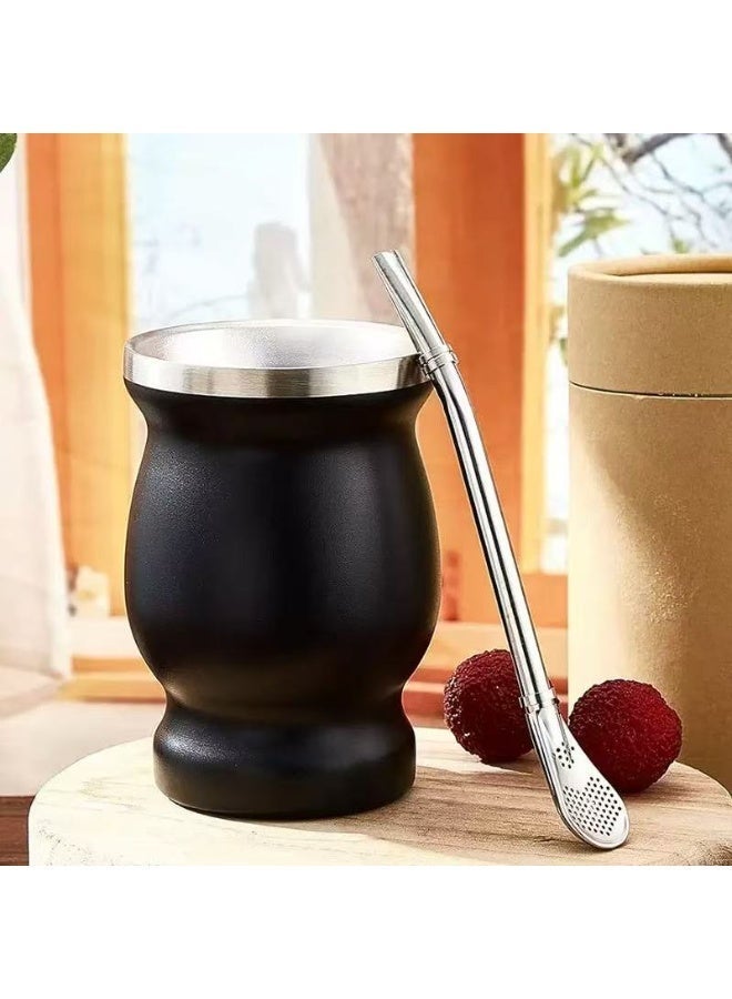 HYH Yerba Mate Cup 230ml, Double-Wall Stainless Steel Insulated Cup with Lid, Straw & Cleaning Brush, Black Finish, Easy to Clean, for Loose Yerba Mate & Coffee - Image 5