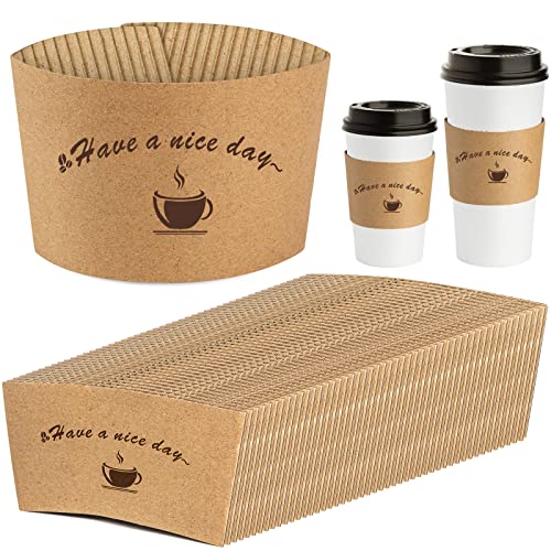 HLWDFLZ Kraft Paper Coffee Cup Sleeves 50 Packs - Coffee Sleeves, Disposable Corrugated Cup Sleeves Holder for Protective Hot and Cold Insulation, Fits 10, 12, 16, 20 oz Paper Cups (Cup Not Included) - Image 1