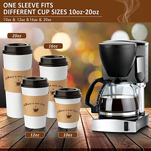 HLWDFLZ Kraft Paper Coffee Cup Sleeves 50 Packs - Coffee Sleeves, Disposable Corrugated Cup Sleeves Holder for Protective Hot and Cold Insulation, Fits 10, 12, 16, 20 oz Paper Cups (Cup Not Included) - Image 4
