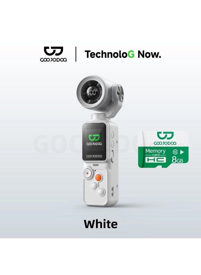 GOOJODOQ GFS025 Handheld Camera Cooling Fan with 2500mAh Rechargeable Battery, 100 Adjustable Speed Levels, Strong Wind Mini Portable Cooling Fan for Camera, Photography, Video Recording, Live Streaming & Vlogging, White with 8GB Memory Card