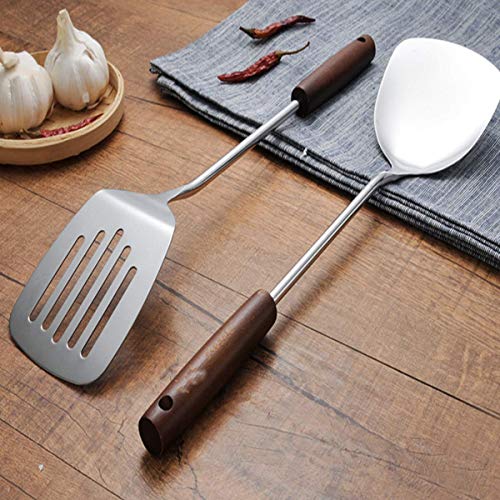 pepplo Stainless Steel Spatula with Wooden Handle, Slotted BBQ Turner, Perfect for Grilling, Scraping, Turning Meat, Mixing Scrambled Eggs, Flipping Burgers, Comfortable Bamboo Handle, 14.5 Inches - Image 4