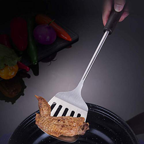 pepplo Stainless Steel Spatula with Wooden Handle, Slotted BBQ Turner, Perfect for Grilling, Scraping, Turning Meat, Mixing Scrambled Eggs, Flipping Burgers, Comfortable Bamboo Handle, 14.5 Inches - Image 1