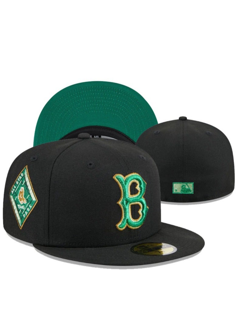 NEW ERA Boston Red Sox Baseball Cap, Green Logo Embroidery, Retro Trendy Style - 57.7cm 
