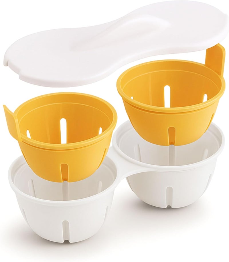 كلوف CLOVE Eggcellent Microwave Egg Poachers 2 أكواب طهي بيض خالية من مادة BPA، آمنة لغسالة الصحون، جهاز صنع البيض المسلوق بالميكروويف مع غطاء وصينية قابلة للإزالة - Image 1