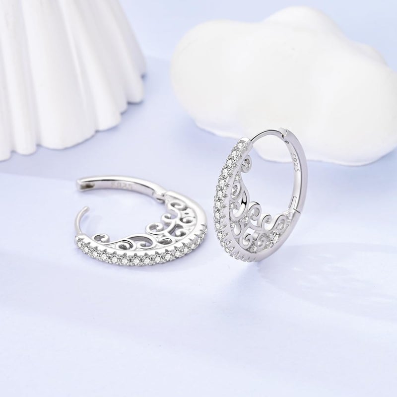 Parmuz 925 Sterling Silver Earrings Large Big Hoop Earrings Star Moon Butterfly Cubic Zirconia Thin Round Hoops for Women - Image 3