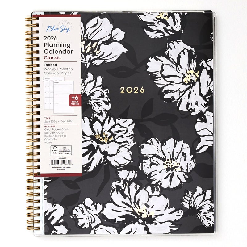 Blue Sky 2026 Weekly and Monthly Planner Calendar, January 2026 - December 2026, 8.5" x 11", Clear Pocket Cover, Laminated Tabs, Durable Twin Wire Binding, Storage Pocket, Baccara Dark - Image 1