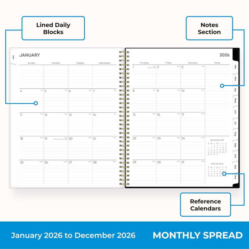 Blue Sky 2026 Weekly and Monthly Planner Calendar, January 2026 - December 2026, 8.5" x 11", Clear Pocket Cover, Laminated Tabs, Durable Twin Wire Binding, Storage Pocket, Baccara Dark - Image 4