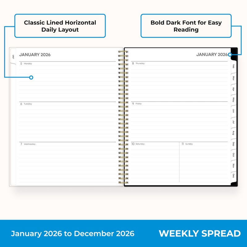 Blue Sky 2026 Weekly and Monthly Planner Calendar, January 2026 - December 2026, 8.5" x 11", Clear Pocket Cover, Laminated Tabs, Durable Twin Wire Binding, Storage Pocket, Baccara Dark - Image 3