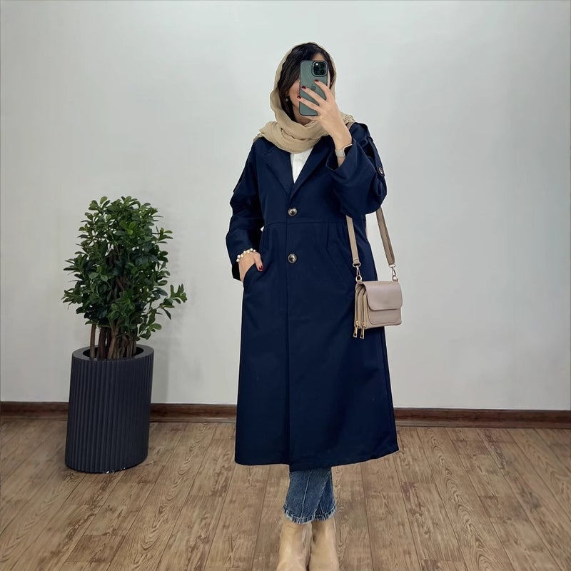 Autumn Women'S Solid Color Lapel Mid-Length Loose All-Match Jacket - Image 3
