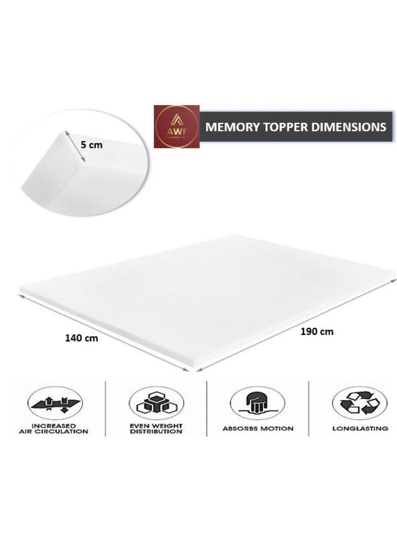 AL WADI FURNITURE 5cm Thick Luxury Soft Ventilated Visco Memory Foam Double Bed Mattress Topper,with Removable Belgium Jacquard Cotton Non-Slip Cover, Max Back Support - 140W x 190L cm  - Image 2