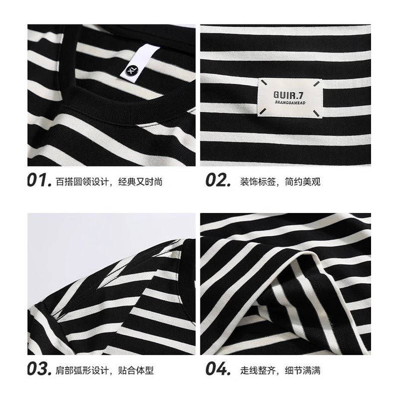 Kun Hai Peng Yun Men's Summer New Couple Striped Short-sleeved T-shirt Men's Casual Loose Half-sleeved Men's Base Shirt - Image 5