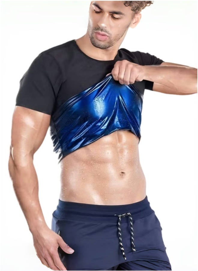 Men Sweat Suit, Sauna Sweat Suits Shirt Waist Trainer for Men, Compression Vest Workout Gym Clothes Sweat Enhancer Short Sleeve, Weight Loss Body Shaper for Workout Sports,XXL/3XL - Image 1