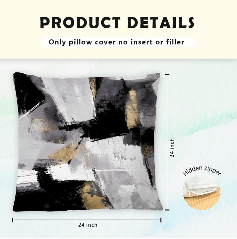 Supwhd Black and White Pillow Covers  Abstract White Black and Gold Pillow Covers 24x24 Set of 2  Modern Black and White Pillow Covers for Couch Bed Living Room - Image 5