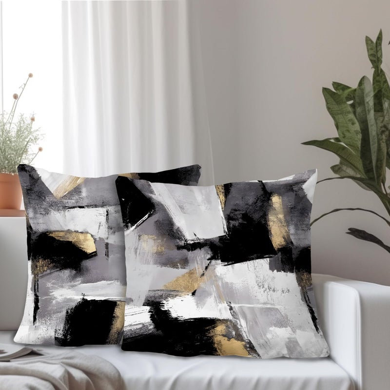 Supwhd Black and White Pillow Covers  Abstract White Black and Gold Pillow Covers 24x24 Set of 2  Modern Black and White Pillow Covers for Couch Bed Living Room - Image 2