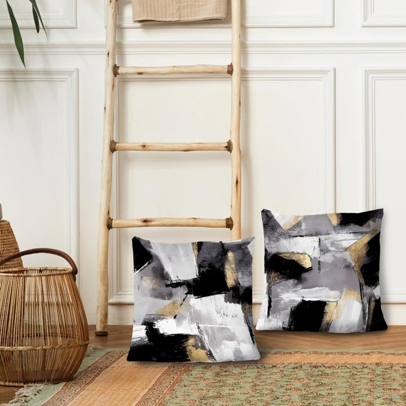 Supwhd Black and White Pillow Covers  Abstract White Black and Gold Pillow Covers 24x24 Set of 2  Modern Black and White Pillow Covers for Couch Bed Living Room - Image 3