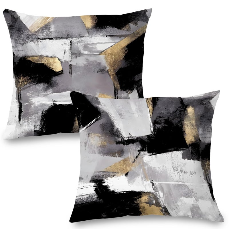 Supwhd Black and White Pillow Covers  Abstract White Black and Gold Pillow Covers 24x24 Set of 2  Modern Black and White Pillow Covers for Couch Bed Living Room - Image 1