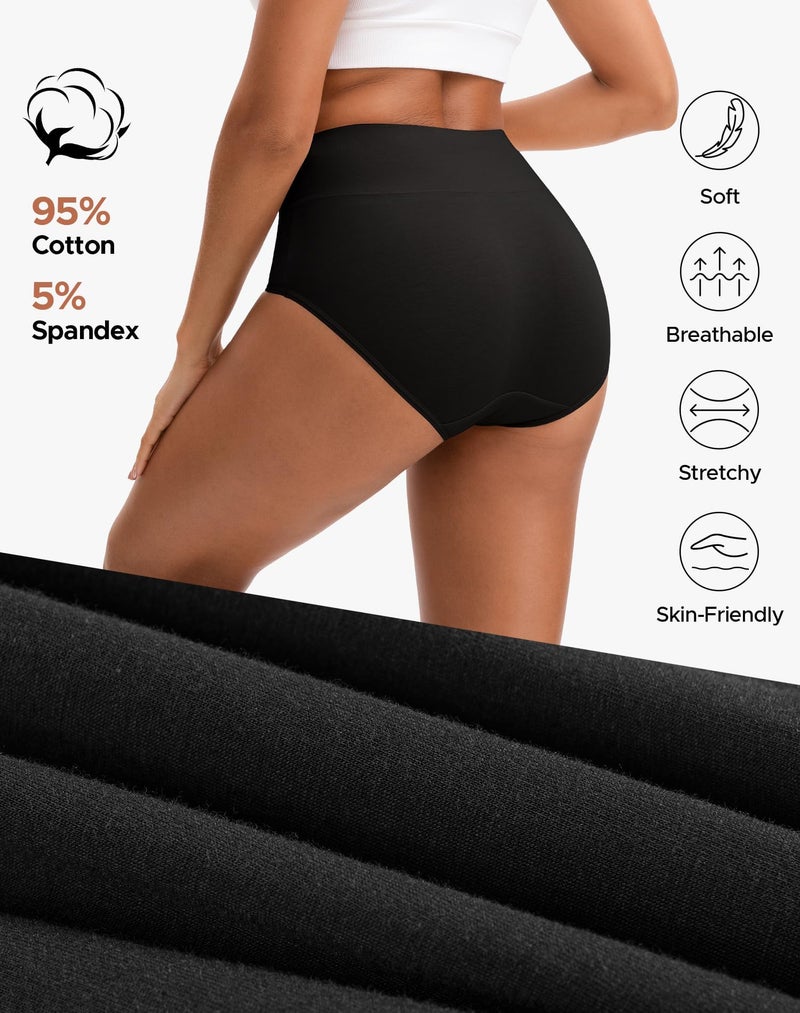 INNERSY Women's High Waisted Underwear Cotton Panties Regular & Plus Size 5-Pack(2XL,5 Black) - Image 5